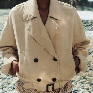 Zara Double Breasted Cropped Trench Jacket